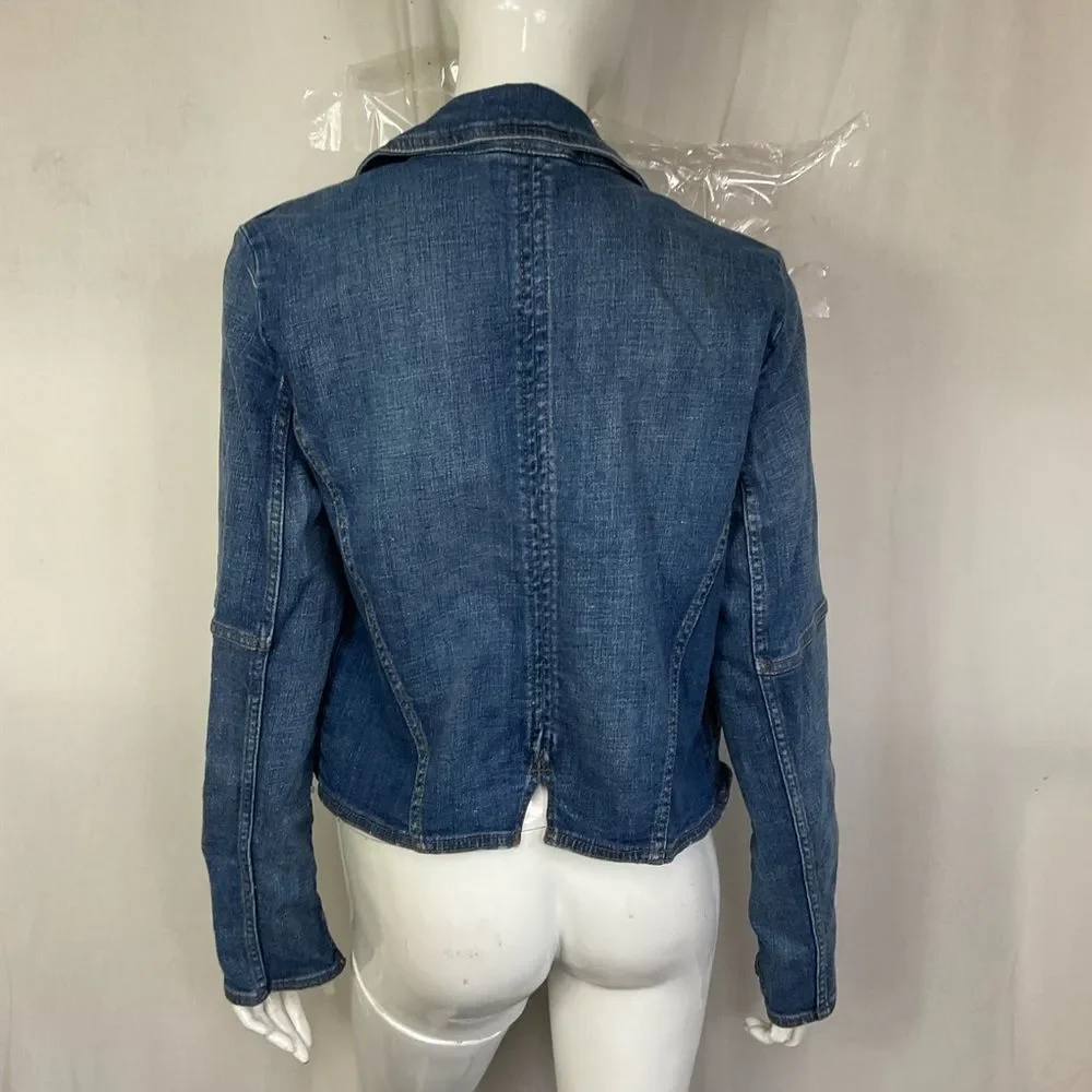 Free People Vintage Blue Long Sleeve Button Denim Military Band Jacket Size M - Picture 8 of 10
